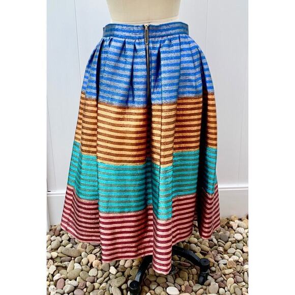 House Of Holland Tequila Skirt Women's 10 US 14UK Metallic Stripes High Waist - Picture 3 of 8